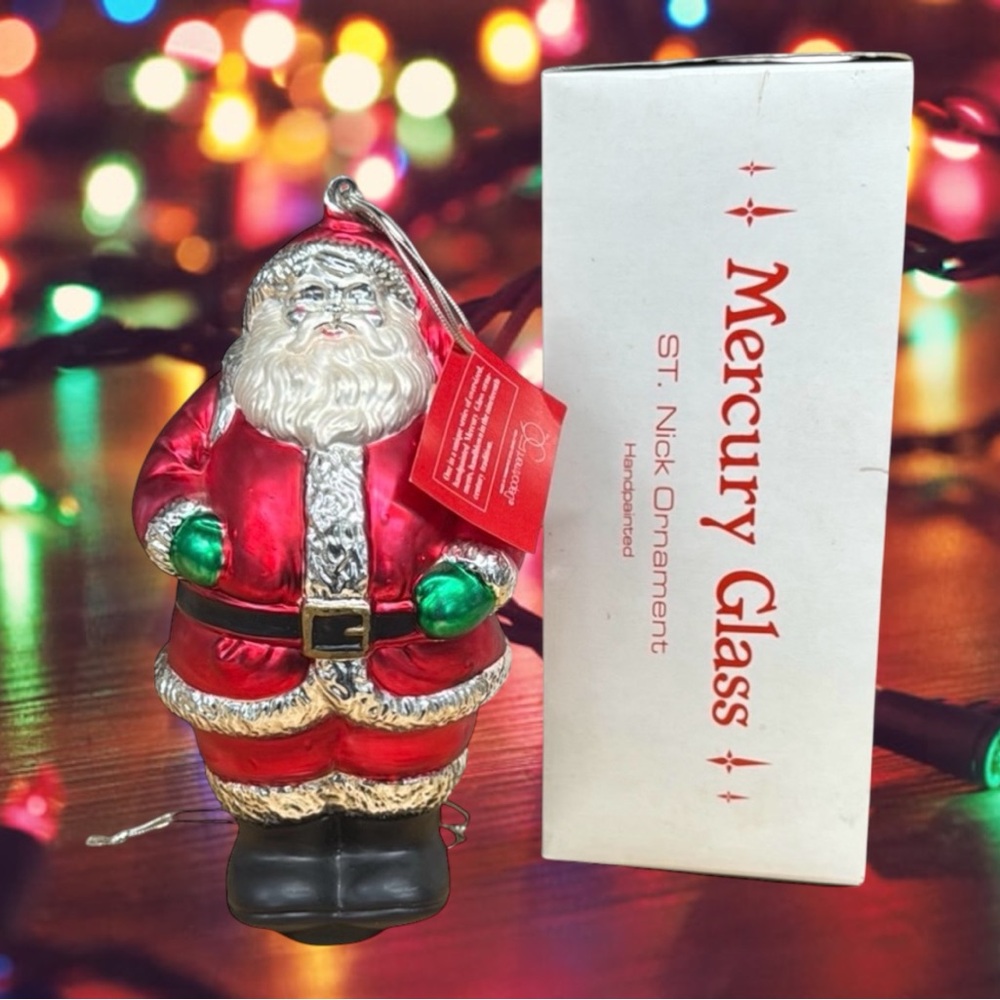 Vintage Department 56 Handpainted Mercury Glass St Nick Santa Ornament w/ Box